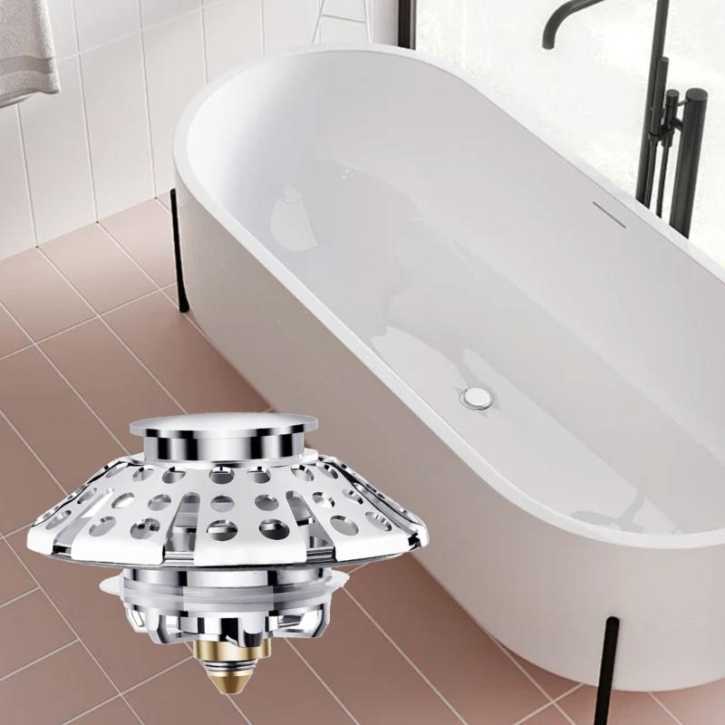 Bath Drain Plug with Integrated Hair Catcher Multifunction Bathtubs Hair Catcher & Drain Stopper for Standard Bathtubs Size
