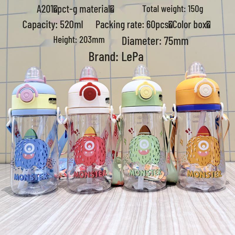 Tirtan Children's Cartoon Straw Cup - Portable Bounce Lid Plastic Water Bottle for Cute Students, Outdoor Sports, On-the-Go