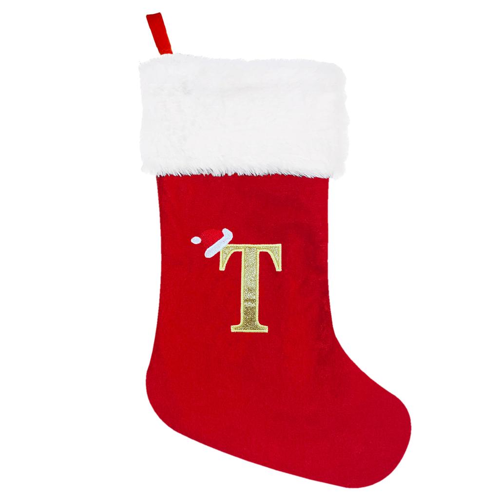 A-Z Letters Christmas Stocking Xmas Tree Pendant Alphabet Socks Gift Bag
