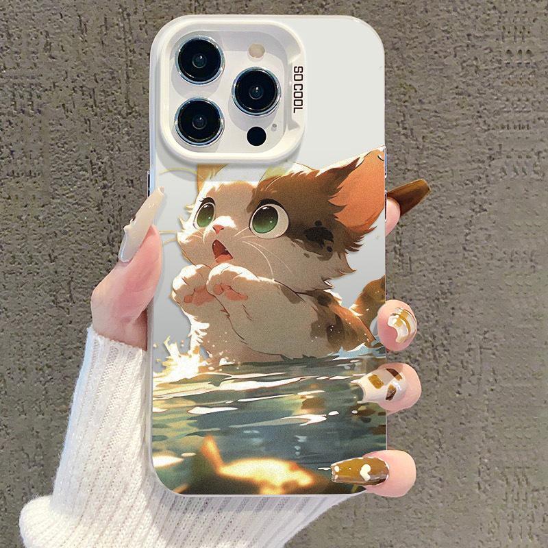 

Silver Cute Cat iPhone Case for iPhone 13/14 Pro/15 Pro Max/16 Pro/17 Honor Magic8 Pro