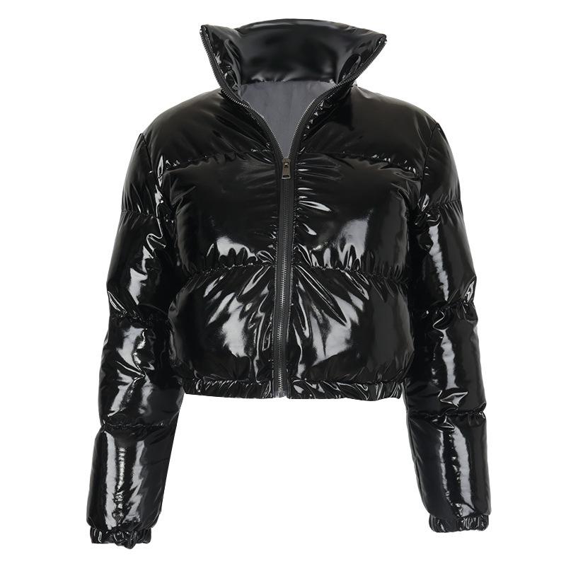 A2066T Women's Cotton-Filled PU Leather Jacket - Stand Collar, Autumn/Winter Collection