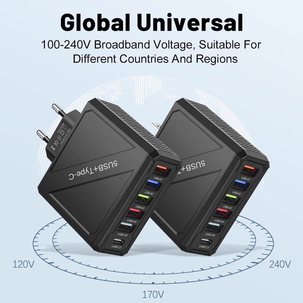 3.1A 5-Port USB Charger with European, American, British, and Korean Plugs for Mobile Phones