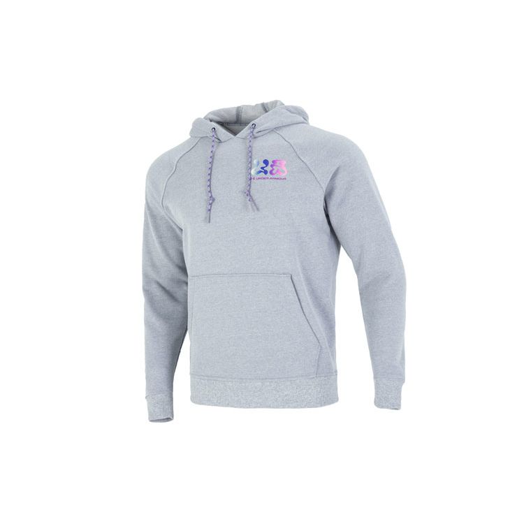 Under Armour Elevated Terry Colorful Letter Print Hoodie Men Gray 1373844-035 XXL