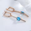 Luxury Blue Natural Zircon Wedding Long Drop Earrings Fashion  Rose Gold Crystal Accessories For Women Daily Jewelry
