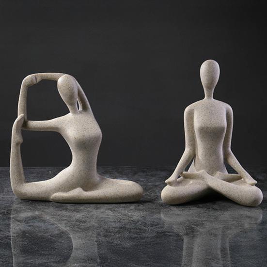 Scultura Zen Yoga, Statuetta Meditazione in Resina con Texture di Arenaria, Decorazione Astratta Posa Yoga per Soggiorno e Libreria, Regalo Accessori per la Casa