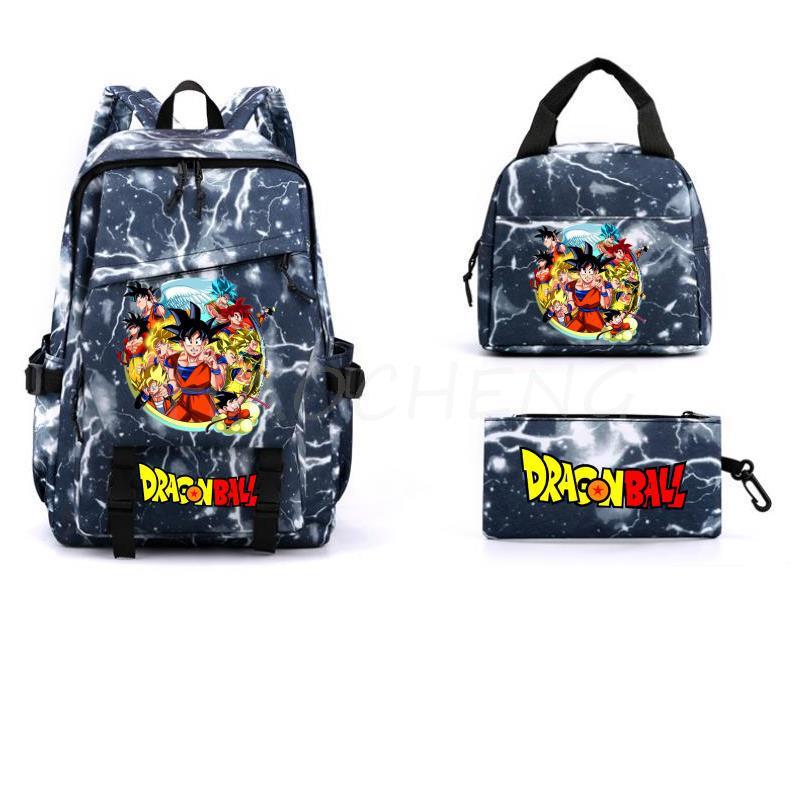 Dragon Ball Peripheral Cartoon Printed Backpack 3PCS Set Student School Bag Shoulder Bag Pencil Case Set