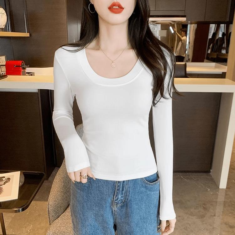 

осень зима бархат длинный рукав однотонная футболка женская харадзюку повседневная облегающая толстая теплая базовая футболка женская с U-образным вырезом серые топы XL