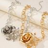 Big Exaggerated Flower Necklace Coarse Neck Chain Wedding Metal Rose Necklace  Birthday
