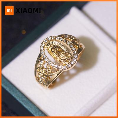 1pc Exquisite Religious Virgin Mary Inlaid Shiny Cubic Zirconia Ring for Women Hip-hop Trend Daily Wear Couple Jewelry