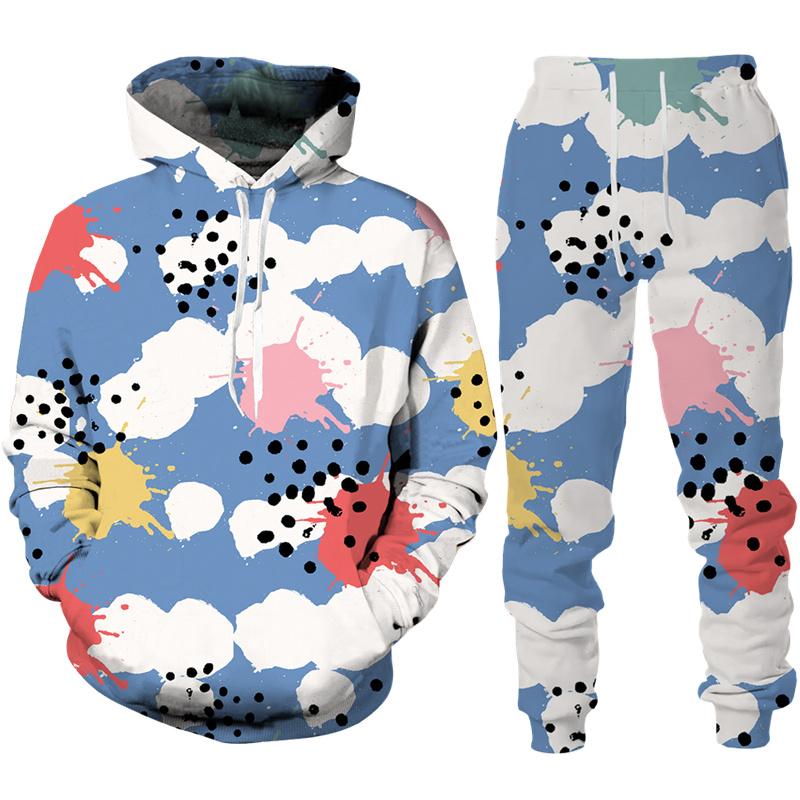Jar Jeseň Funny Cartoon Abstract 3D Print Tepláková súprava Muži/Dámy Mikina+Nohavice Súprava na behanie Pár Oblečenie Hip Hop Oblečenie