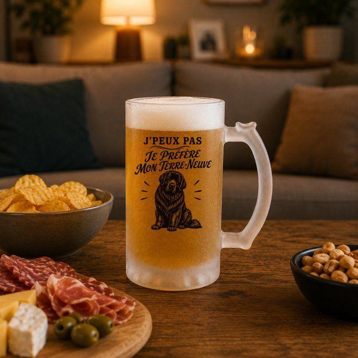 Chope à bière - PLANETEE - J'peux pas minimaliste - Verre trempé givré - 470 ml - Illustration sublimée