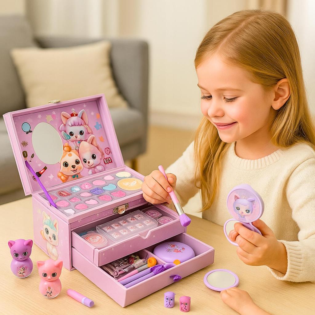 Set of Cosmetics For Nail Makeup Cosmetic Bag Case Drawers Children