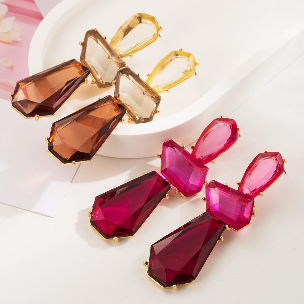 Irregular Geometric Polygon Earrings, with Exaggerated and Long Design, Multi-layered Alloy Resin Ear Accessories