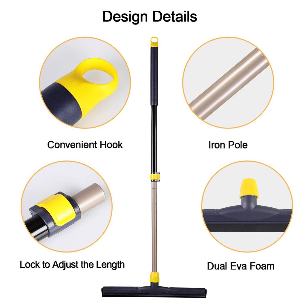 Yocada Floor Squeegee Long Adjustable Telescopic Pole Heavy Duty Household Perfect for Glass Foam Cleaning Scrubber, 54" Broom,