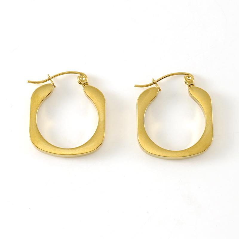 New 18k stainless steel gold earrings temperament trend square smooth round buckle earrings