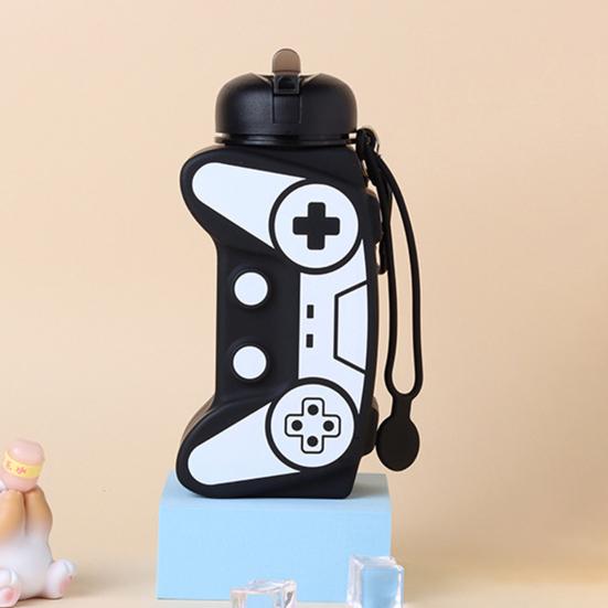600ML Sport Bottle Foldable Food Grade Leakproof Shockproof Anti-drop Large Capacity Game Console Shape Travel School Kids Students