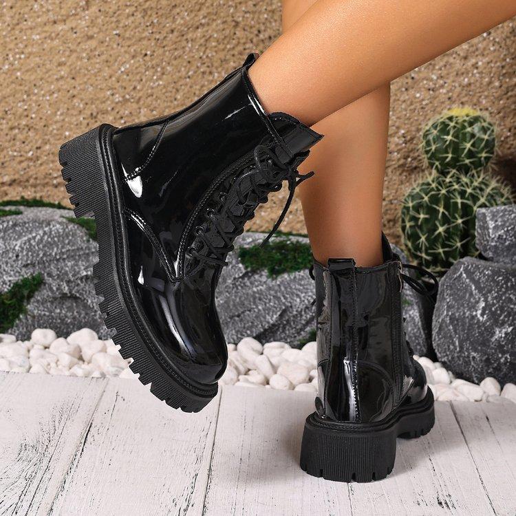 Fall And Winter Thick Bottom Riding Boots Waterproof Platform Lacing Fashion Women'S Boots Green Black Large Size 42