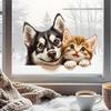 Cute Cat and Dog Peeking Watercolor Healing Window Stickers, Self-Adhesive Double-Sided Visible Decor for Bedroom Living Room Decoration