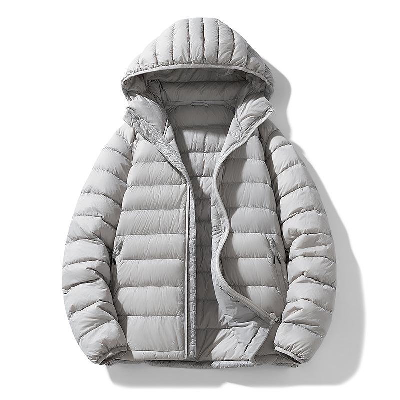 Men's Trendy White Duck Down Hooded Puffer Jacket - Winter Thickened Solid Color Warm Outerwear