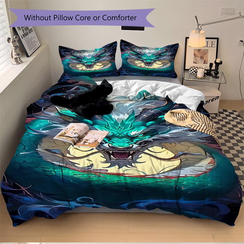 3pcs Dragon Art Duvet Cover Set - Includes 1 Duvet Cover and 2 Pillowcases, No Quilt Core, All-Season Home Decor yy251111043