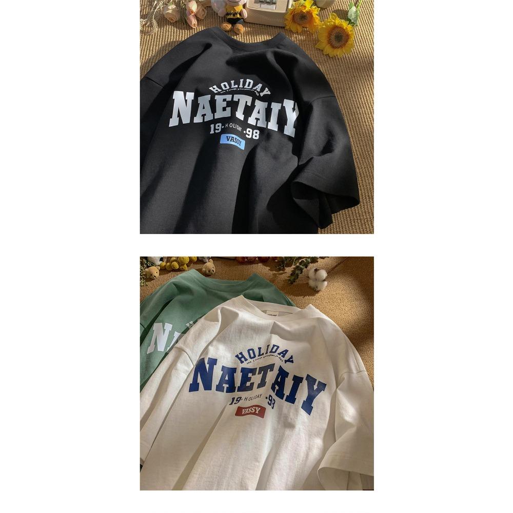 Tricou Trendy Chic de Vară pentru Bărbați cu Mânecă Scurtă, Larg, Retro American, din Bumbac Pur