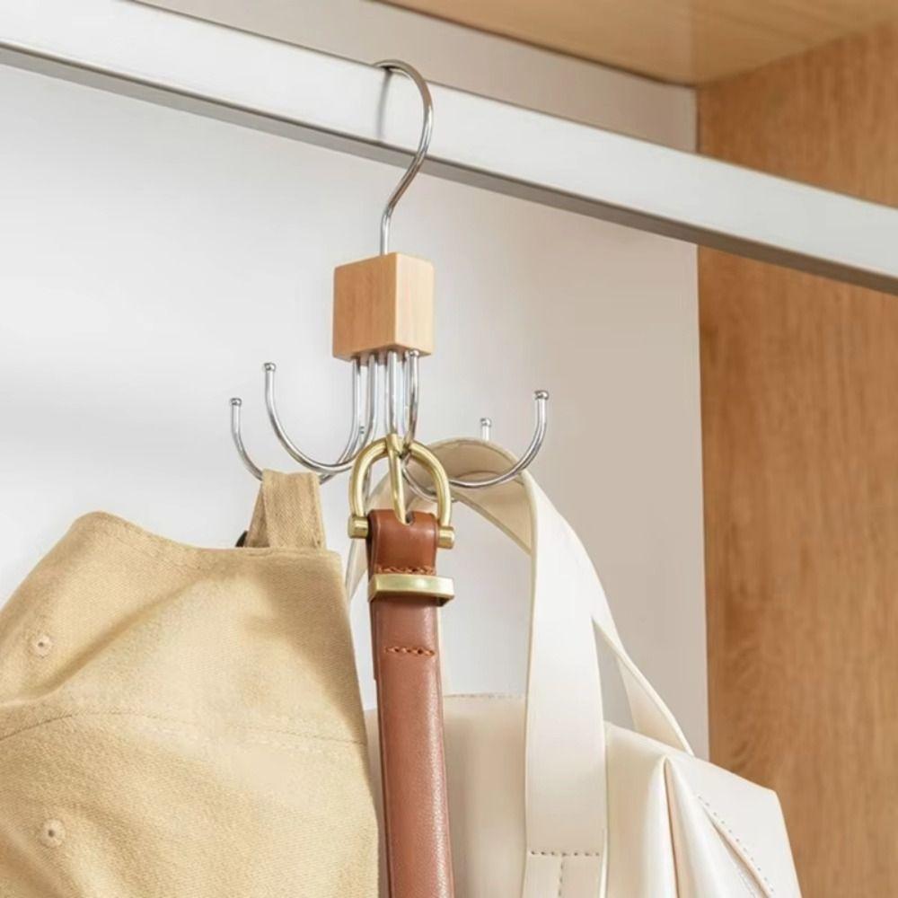 Rotatable Clothes Hook Wooden Scarf Storage Hook Multipurpose Belt Hooks  Household