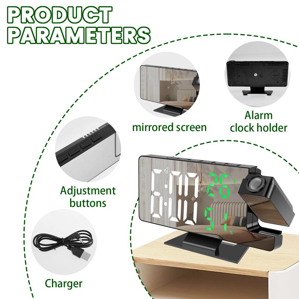 LED Digital Alarm Clock Projection Clock 4 Level Dimmable Projection Alarm Clock with Time Temperature Digital Clocks for Home