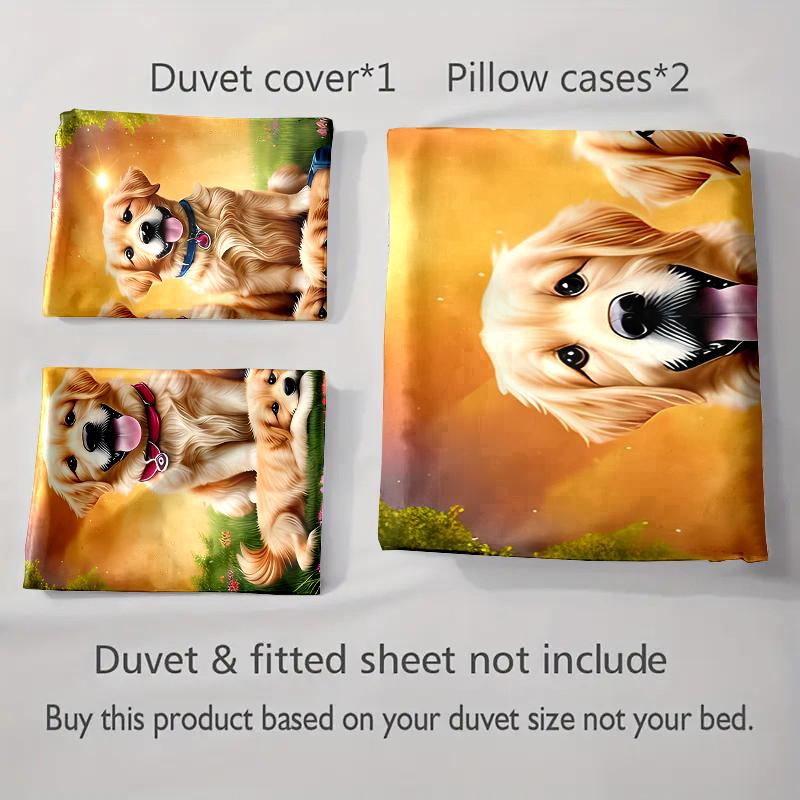 Golden Retriever Kunstwerke Bettwäsche Bettbezug-Sets Bettbezüge Kissenbezüge Geschenke (1 * Bettbezug 2 * Kissenbezüge, ohne Bettdecke)