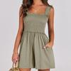 Tuta corta estiva con scollo quadrato senza maniche, rompers casual da spiaggia, top a canotta elasticizzato, tuta da donna con tasche e pantaloncini