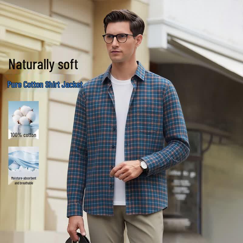 POLOMEISDO Men s Retro Color-Block Plaid Long-Sleeve Shirt 41