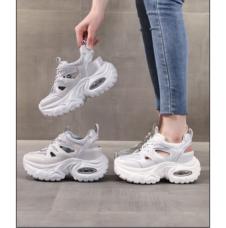 Thick-soled Inner Height Increase Mesh Breathable Fashion Dad Shoes Women's Summer New Hollow Muffin Sports and Leisure Shoes