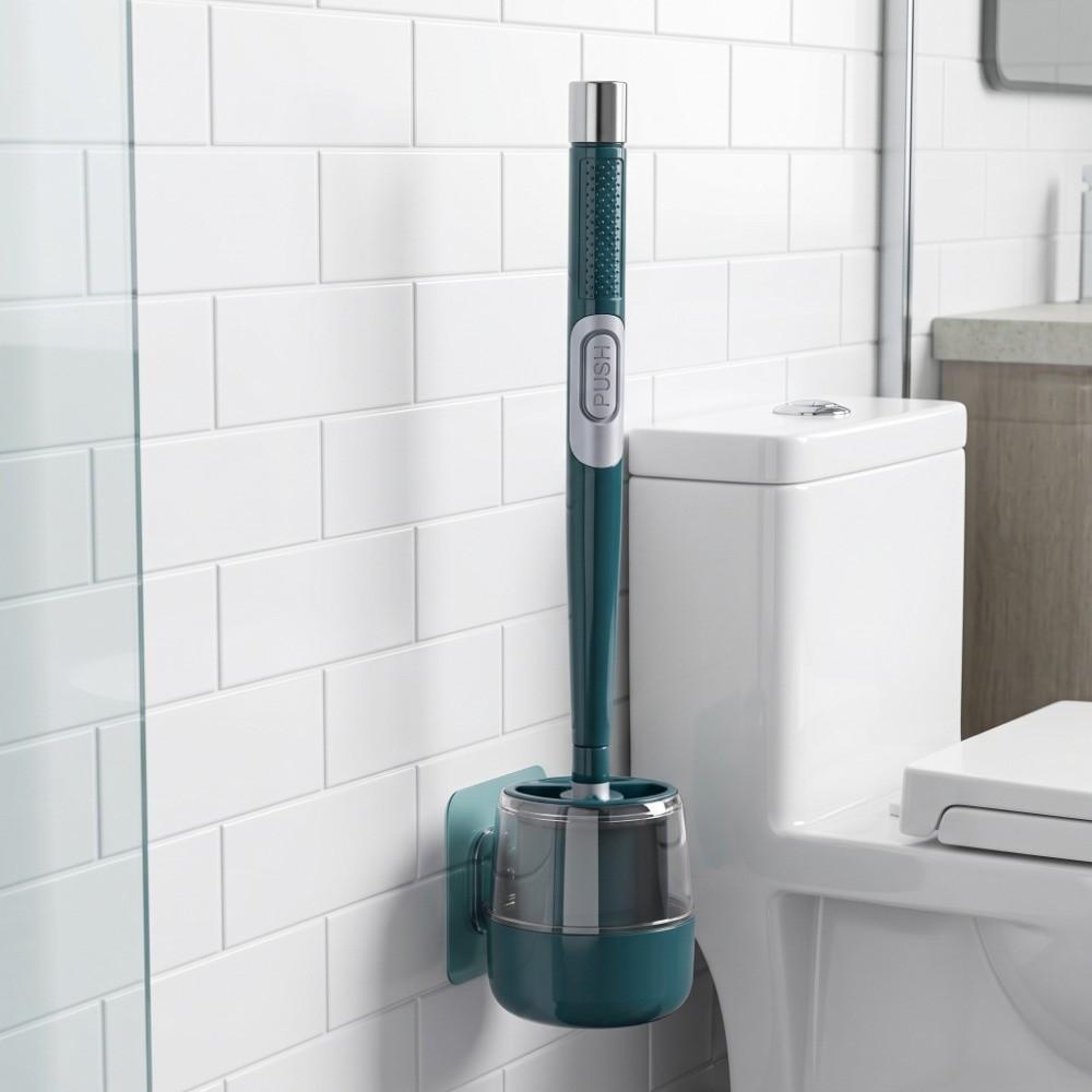 42*10cm Wall-mounted Liquid Adding Silicone Toilet Brush Household Toilet Daily Stain Cleaning