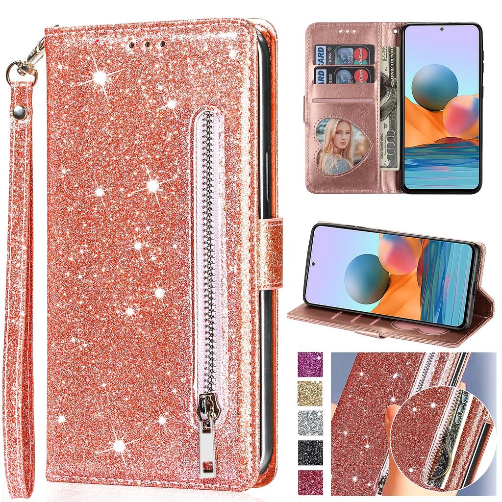 Glitter Leather Case for Samsung Galaxy A17 A16 A56 A36 A15 A05S A25 A35 A55 A14 A34 A54 A13 A33 A53 Zipper Flip Wallet Cover