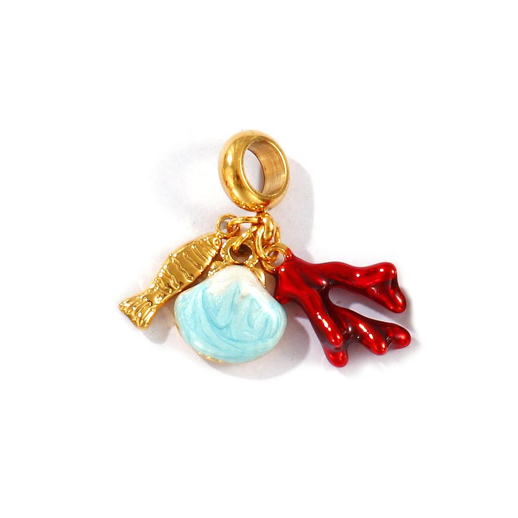 Doreen Box 18k Gold Plated Enamel Animal Plant Charms 304 Stainless Steel European Style Swing Bead Necklce Pendant