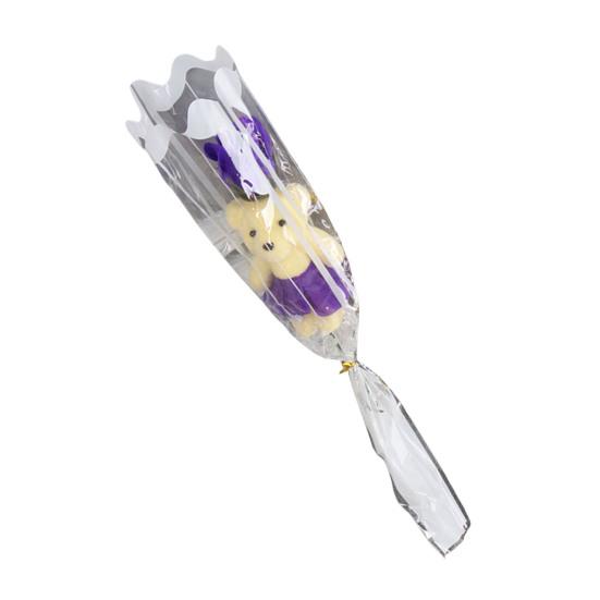 Valentine's Rose Flower Bouquet with Bear Single Soap Flower with Plush Bear Artificial Rose Bouquet Gifts for Weddings Anniversaries