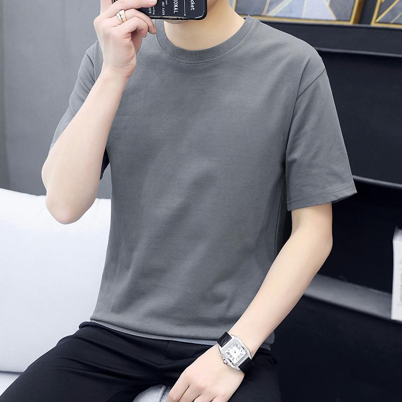 Cotton Short-sleeved Style Pure Cotton Short-sleeved T-shirt Men's Small Off-shoulder Half-sleeve Plus Size Cotton High-density Cotton Short-sleeved