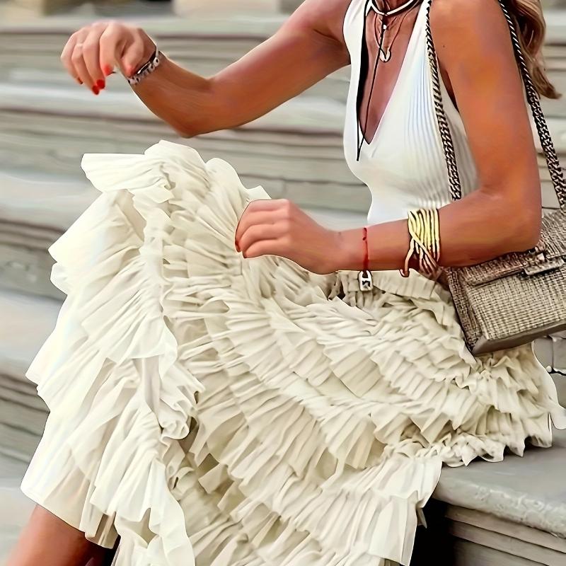 Elegant Boho High Waist Skirt for Women - Durable, Comfortable Fit with Chic Mesh Layer & Contrast Lace, Perfect for Spring/summer