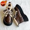 Fashion Round Toe Lace-up Chunky Snow Boots for Women Leather Plush Booties Comfortable and Elegant Footwear Autumn Winter Woman Shoes