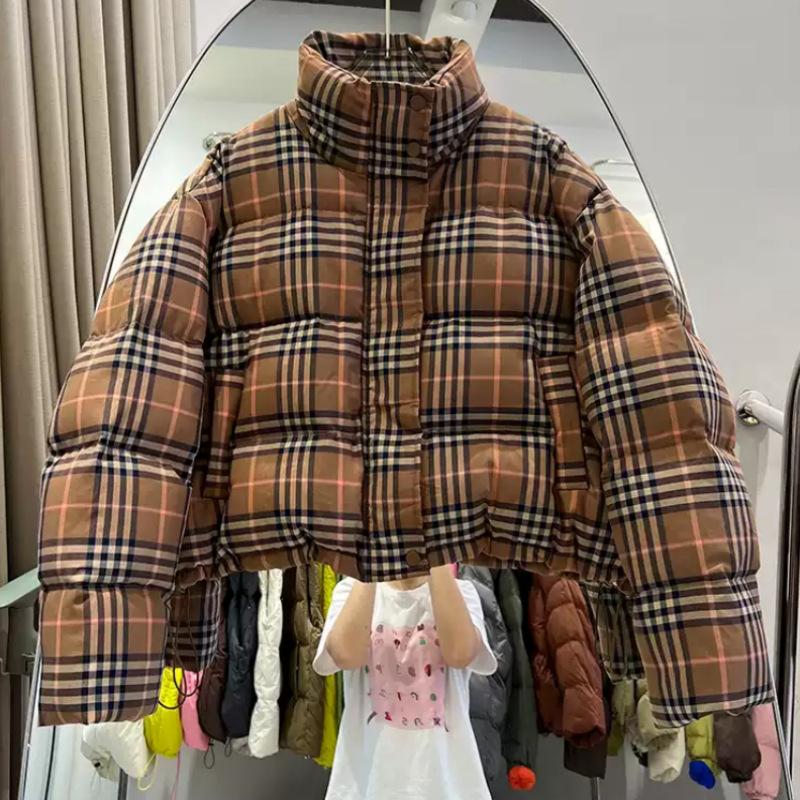

Зимнее новое пальто в клетку в корейском стиле, короткое хлопковое пальто с утолщением для женщин L