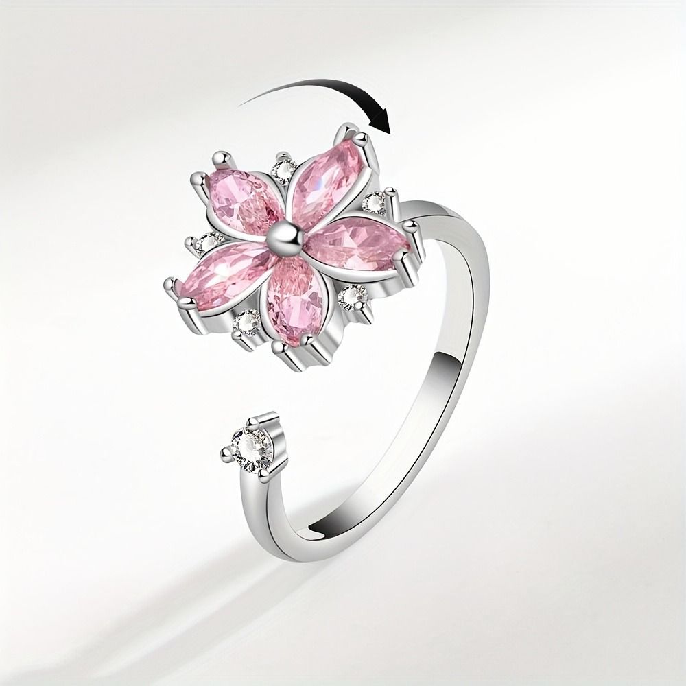 Drehbares Design Drehbarer Ring Damenring Blumiger Synthetischer Ring Rosa Zirkonring Perfektes Geschenk