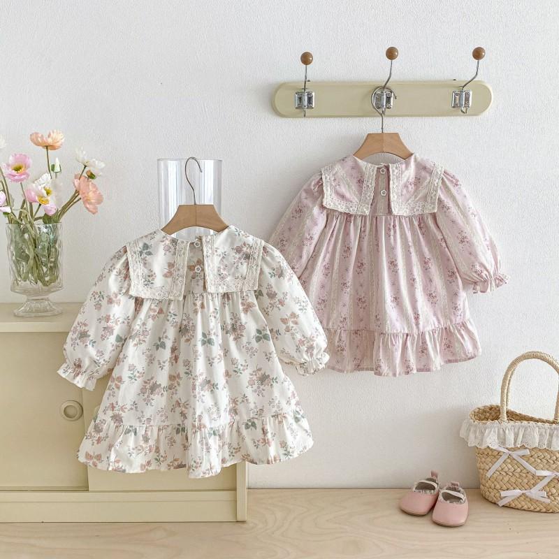 Girls Floral Dress Kids Cotton Blend Princess Fall Casual Wear