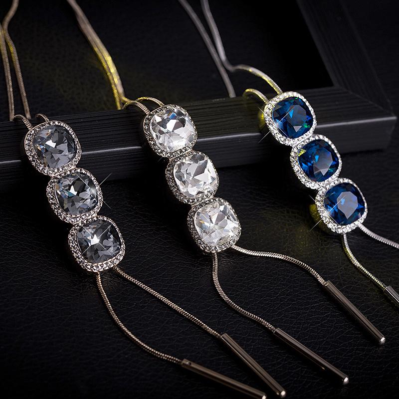 Women Snake Chain Pendant Necklaces Sweater Chain Crystal Long Tassel Necklace Accessories