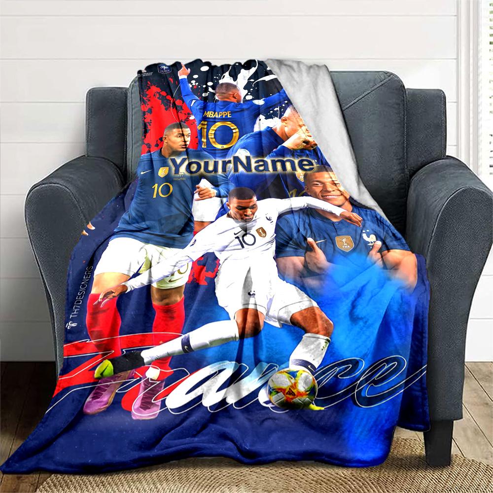 Mbappe Customize Your Name Blanket Multi-purpose Personalized Blanket Durable Comfort Great for Office Chair Living Room Home Decor Chair