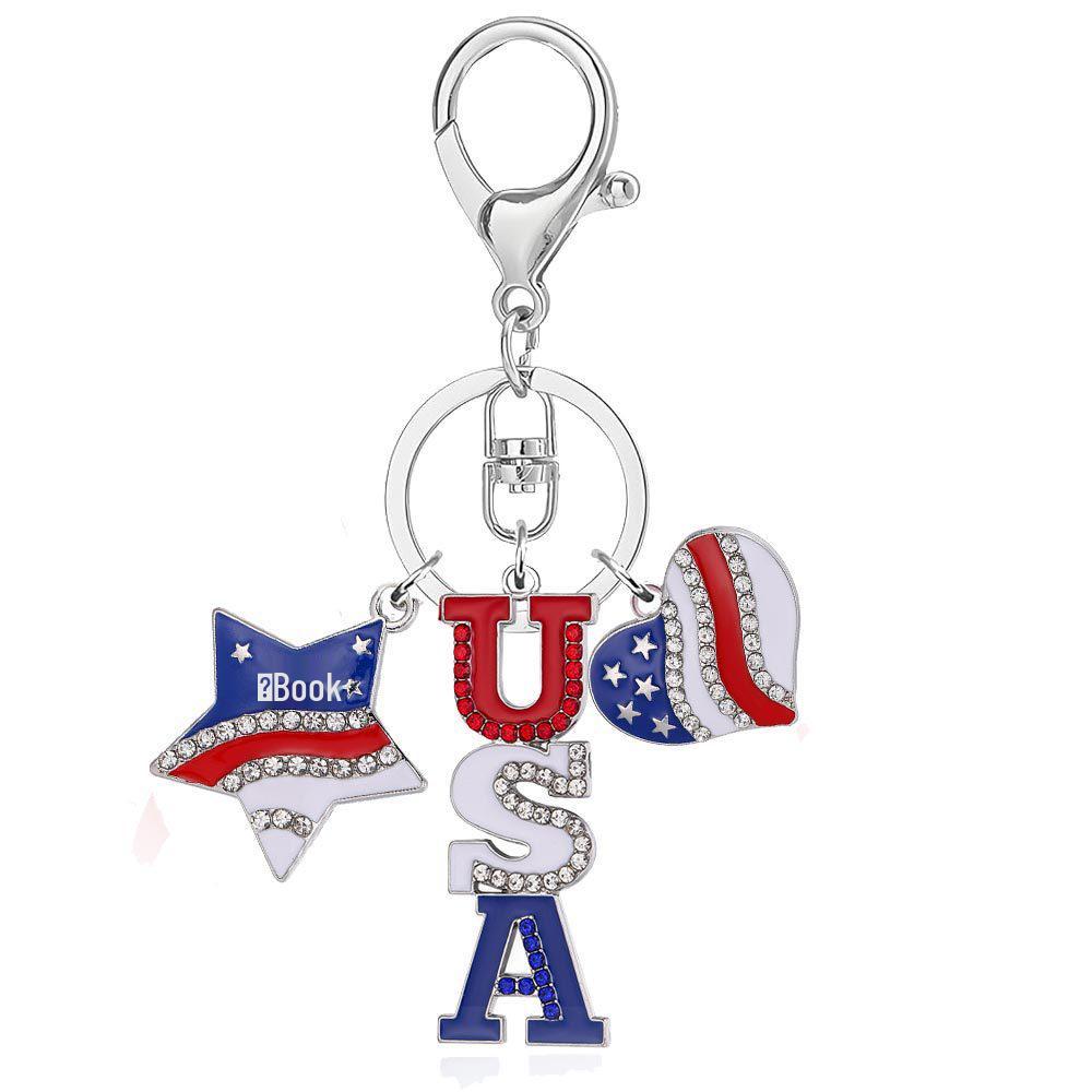 American Independence Day Keychain: Wings, Flag, Stars & Heart USA Pendant