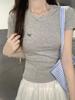 Summer Pure Desire Spice Girl Skinny Bow Embroidered Half Sleeve Top Women's Simple Temperament Fashion T-Shirt