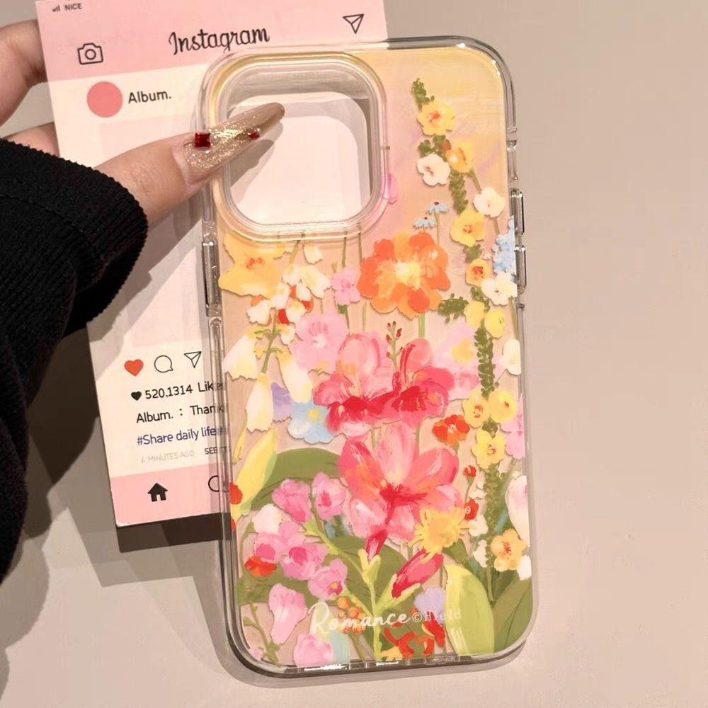 ins full screen flower iPhone16/17promax mobile phone case is suitable for Apple 15 white background imd14 oil painting Air