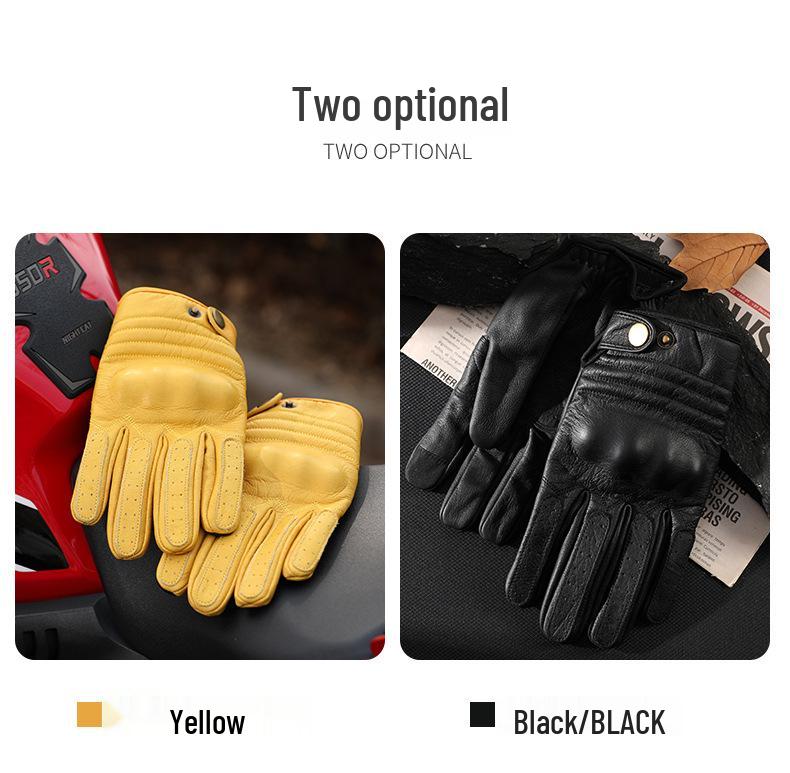 Men's Harley Retro Cowhide Windproof Motorcycle Gloves, Protective and Anti-fall for All Seasons Outdoor Riding.