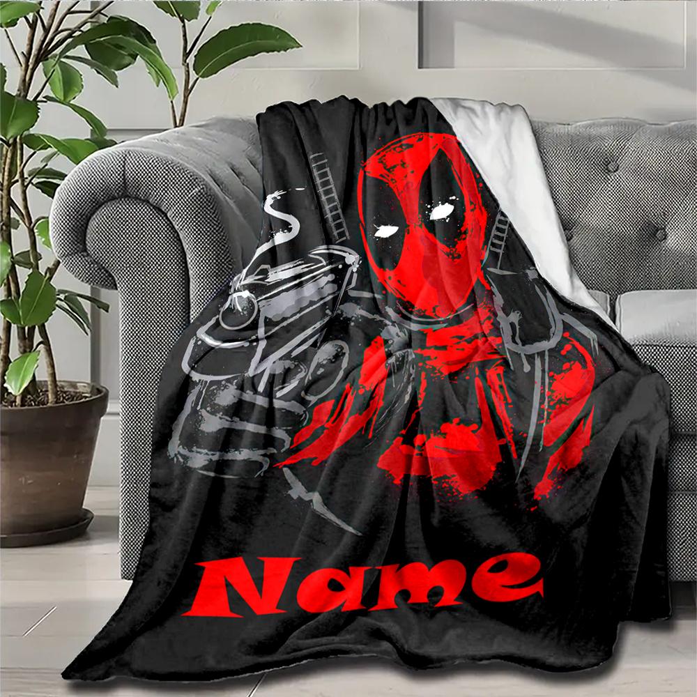 Custom Name Deadpool Theme Printed Blanket - Perfect for Couch, Bed, Travel & Outdoor Use | Machine Washable, Cozy & Durable.