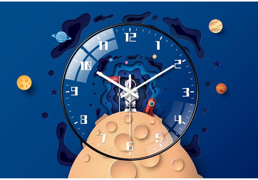 25cm Space Walk Retro Wall Clock - Creative Living Room Quartz Design