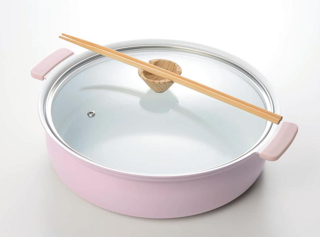 Kakusee Coronto Tabletop Serves Gas Stovetop Ceramic Glass Cute Plump Dusky Pink CT-22 Pot, 24cm, 3-4 People, Double-Handled, Compatible, Coating,